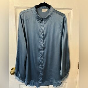 Kaffe Blue Satin KArandia Shirt, Size 44